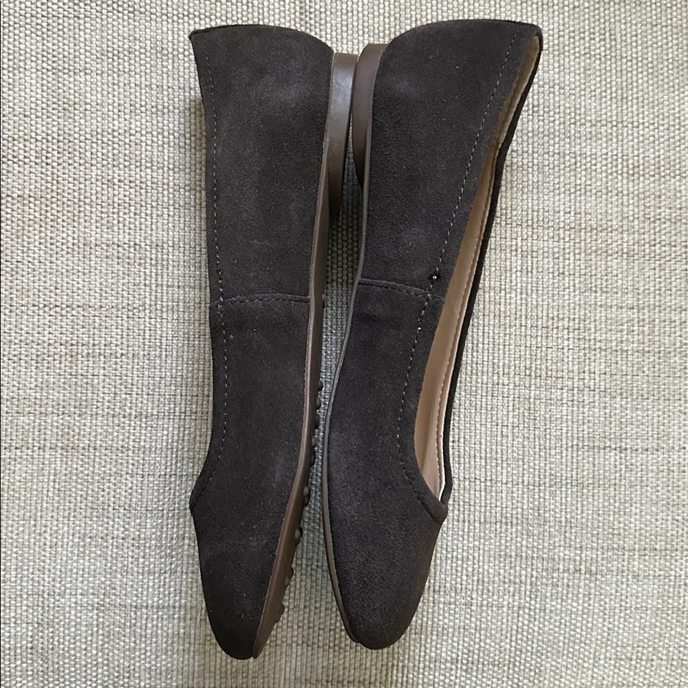 Lands End Suede Ballet Flats Brown Size 5.5 Rubber Sole Flaw
